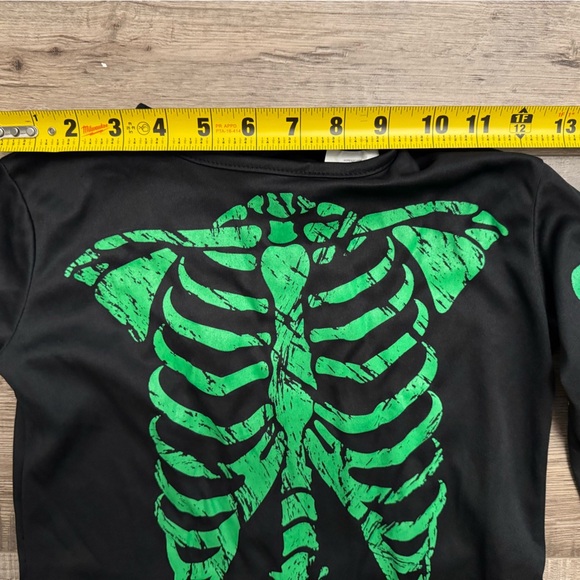 Spooky Skeleton Kids Costume with Hood - Black and Green - Picture 2 of 4